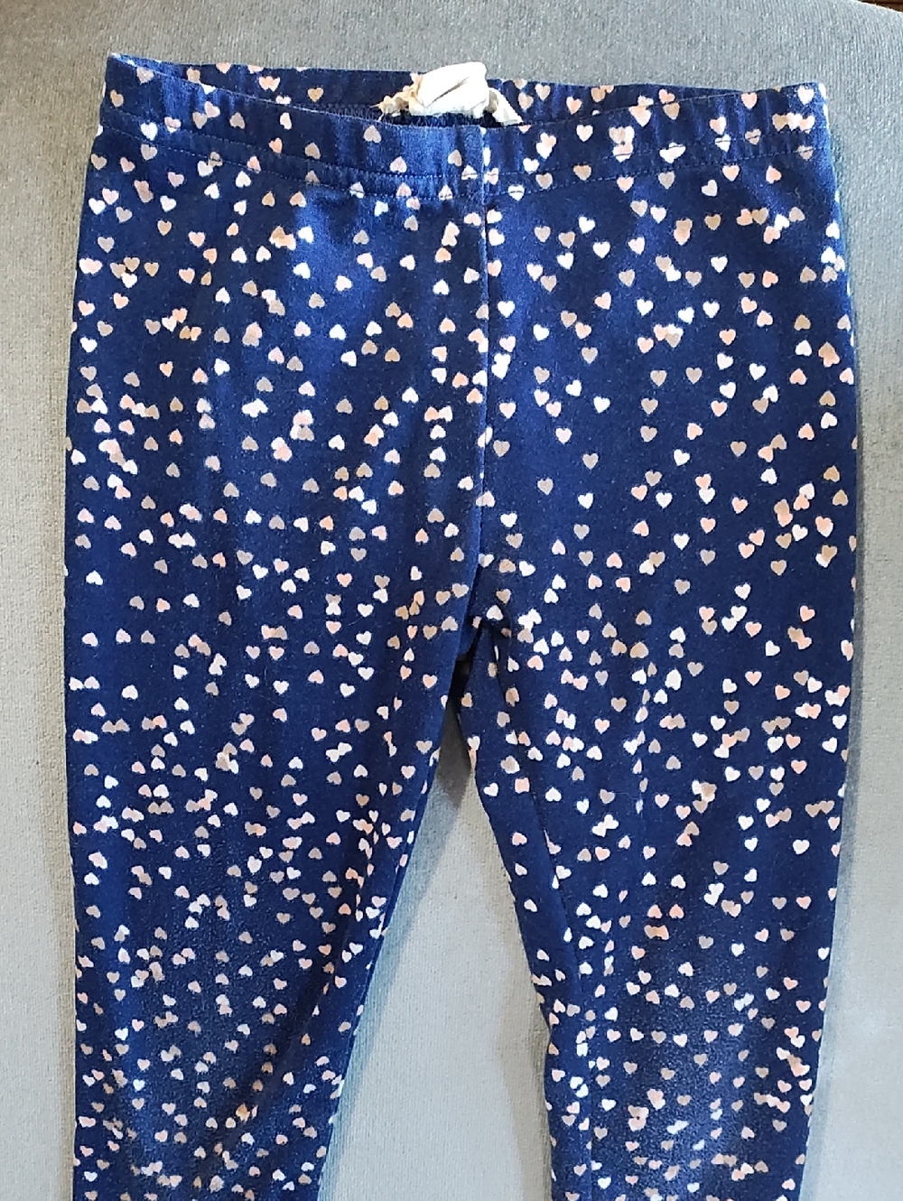 Emma & Elsa Girls Navy Blue Heart Print Leggings, Size 4/5